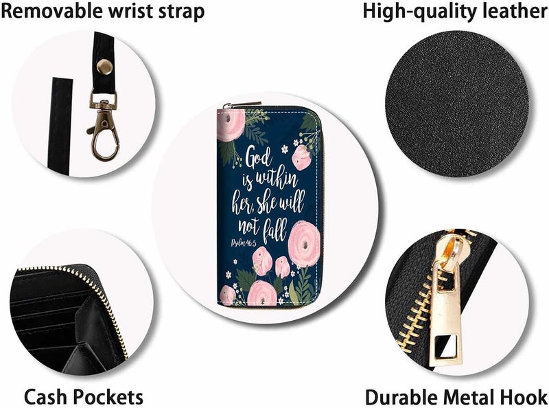 FQTBCEARI Hummingbird Flower Print Women Large Capacity Wallet PU Leather Zipper Clutch Purse for Smart Phone/Card/Coin/Cash - Image 4
